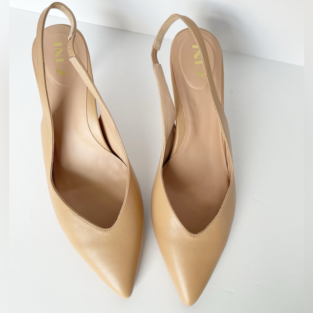 Nude Slingback Pointed-Toe Mid Heels